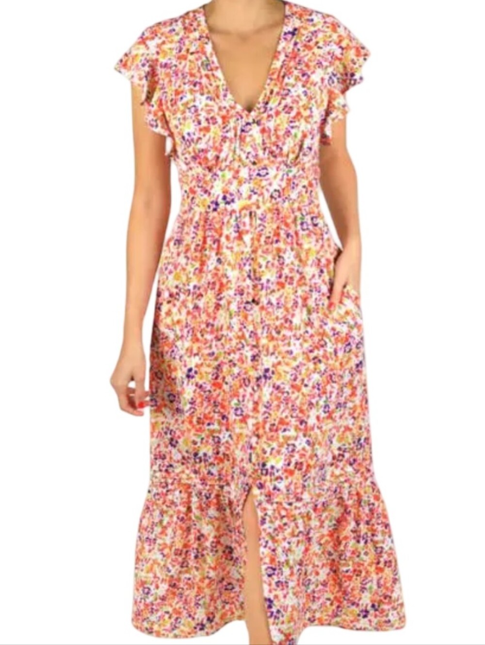 Julia Jordan | Floral Midi Dress | Flutter Sleeves | Garden party | Summer |